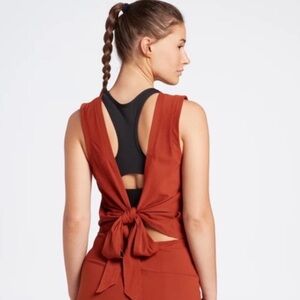 Calia Crop Wrap Tie Athletic Tank Top Ribbed Size Large Burnt Orange Walnut Rust